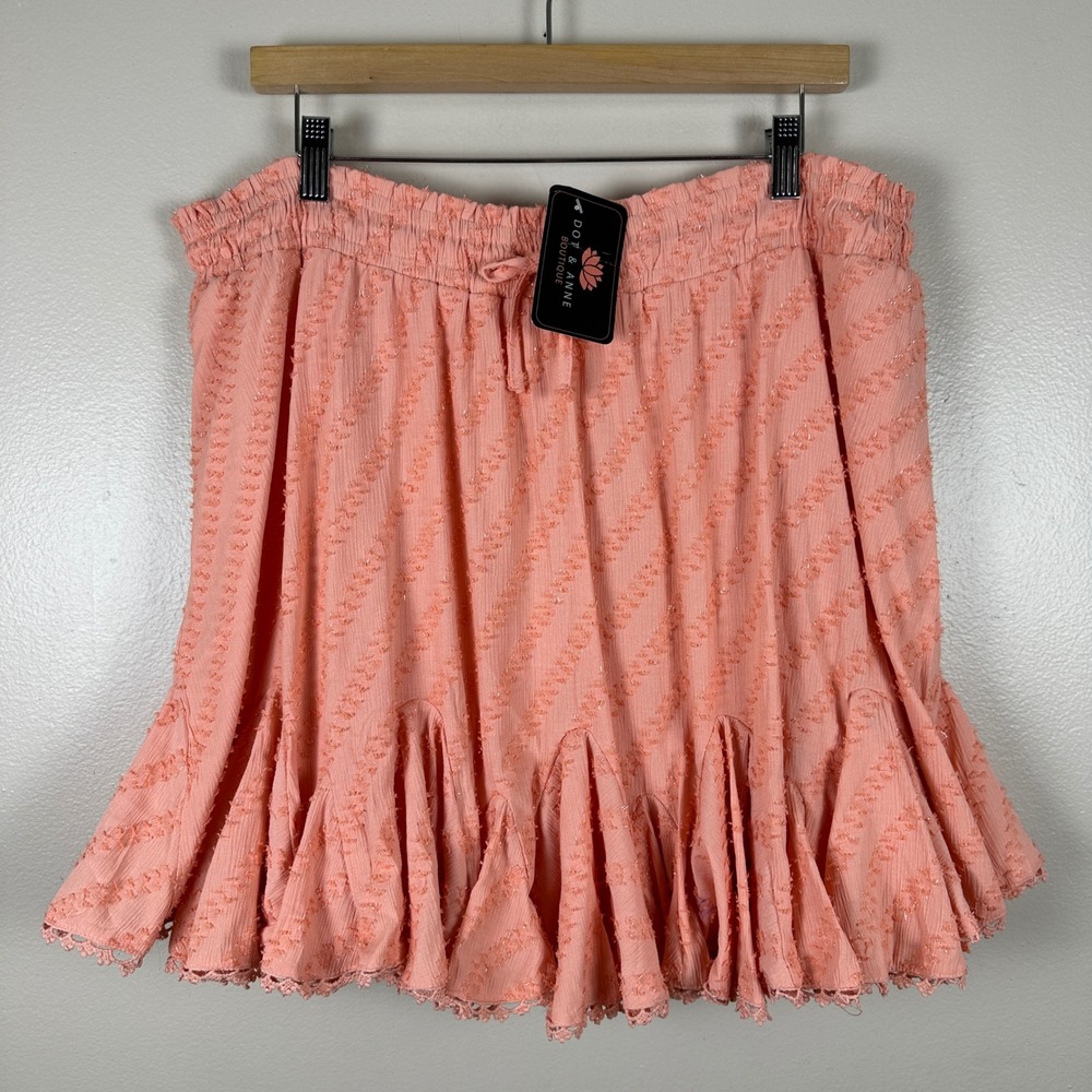 White Birch Women's 2X Cici Skort Peach Sequin Textured Ruffle Lace Trim NEW